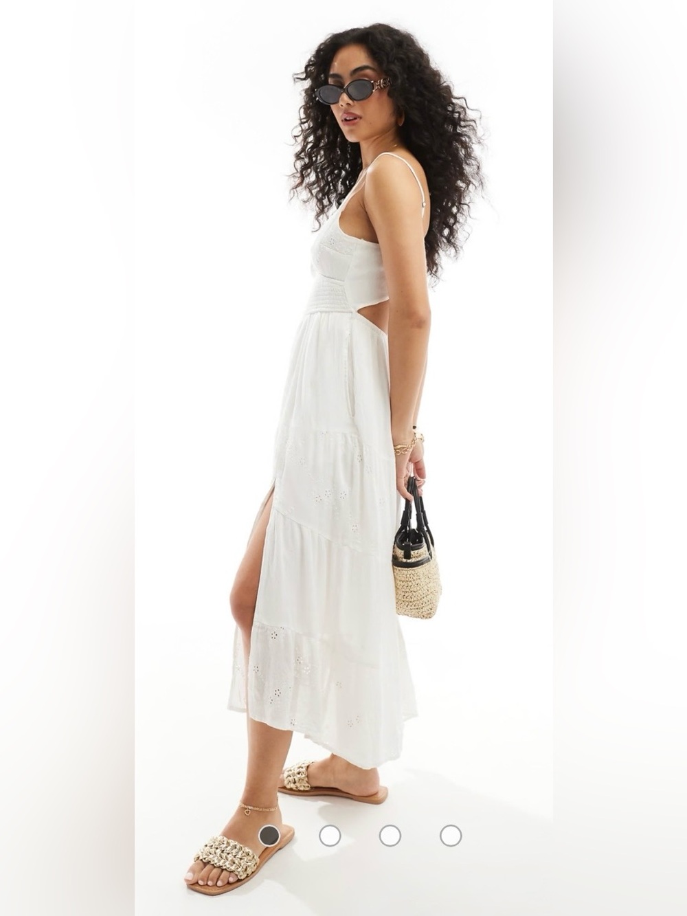 Hollister White Eyelet Cutout Back Midi Dress Pockets Small Boho Cottagecore